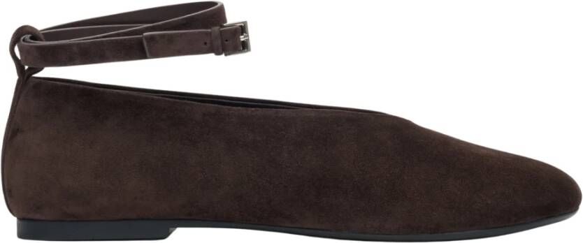 Estro Zachte Donkerbruine Velours Ballerina`s met Enkelbandje