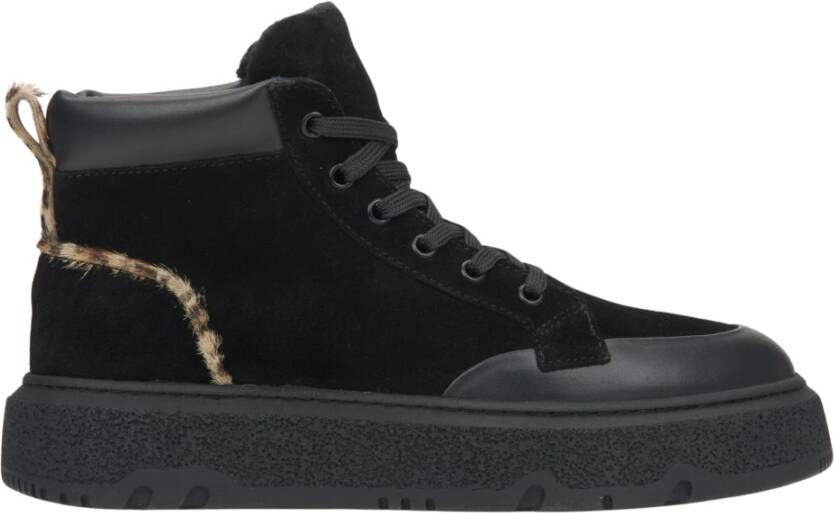 Estro Zwarte Hoge Winter Sneakers voor Dames gemaakt van Velours & Bont