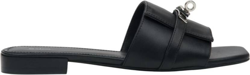 Estro Zwarte instap sandalen voor dames met zilveren versiering