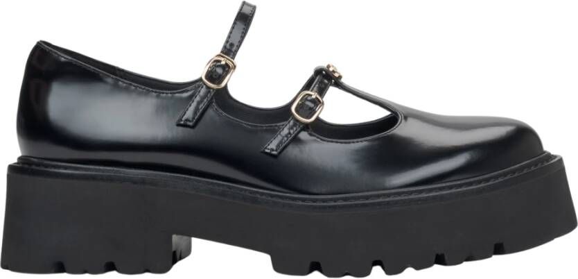Estro Zwarte leren Mary Jane Brogues voor vrouwen met decoratieve gespen Black Dames