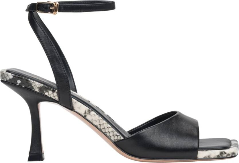 Estro Zwarte leren sandalen met hak