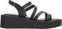 Estro Zwarte Leren Sleehak Sandalen Verhoog Stijl Black Dames - Thumbnail 1