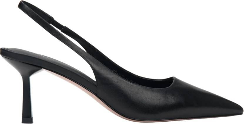 Estro Zwarte Leren Slingback Hoge Hakken Pumps