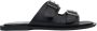Estro Zwarte leren slippers met twee banden - Thumbnail 1