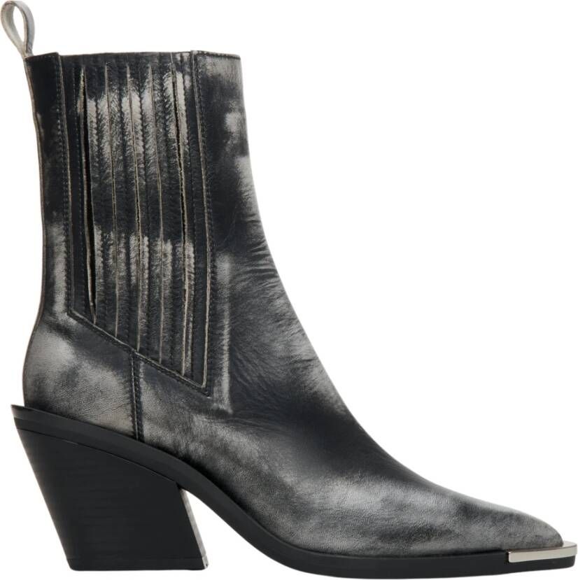 Estro Zwarte Leren Vintage Cowboy Laarzen voor Vrouwen met Zilveren Details Black Dames