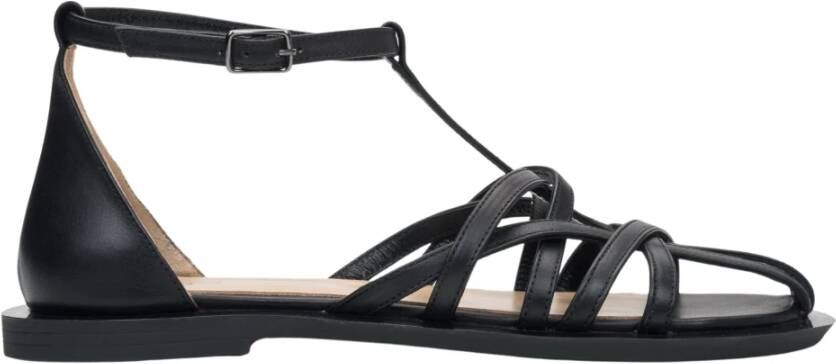 Estro Zwarte Leren Visser Sandalen voor Vrouwen