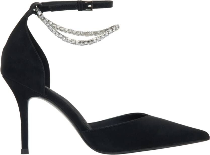 Estro Zwarte pumps met spitse neus en kristallen