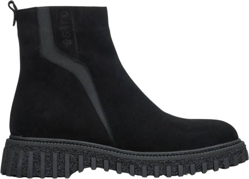 Estro Dames Zwarte Velours Enkellaarzen Geïsoleerd met Bont Black Dames