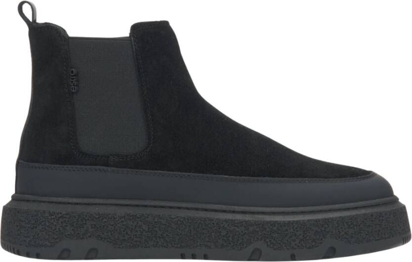 Estro Zwarte winter Chelsea-laarzen voor dames gemaakt van Italiaans echt velours met bont Black Dames