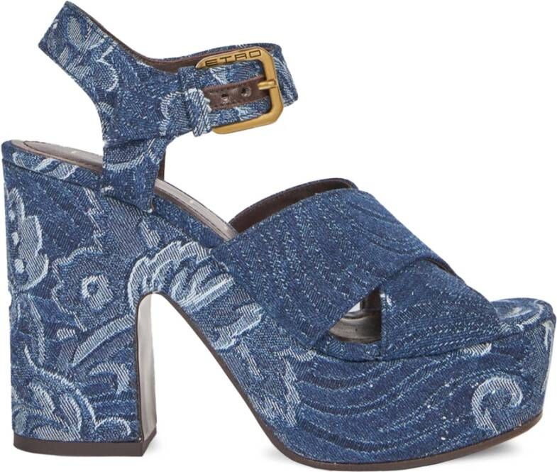 Etro Blauwe Bloe Plateau Sandalen