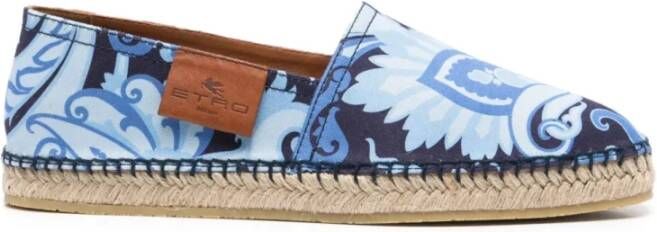 Etro Blauwe Canvas Bedrukte Espadrilles