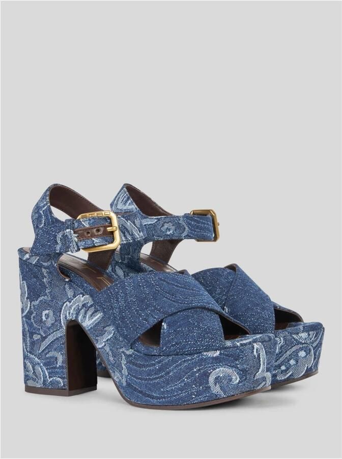 Etro Blauwe Bloe Plateau Sandalen