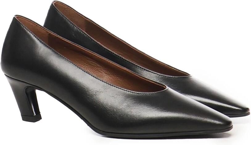 Evaluna Zwarte Leren Puntige Hak Schoenen