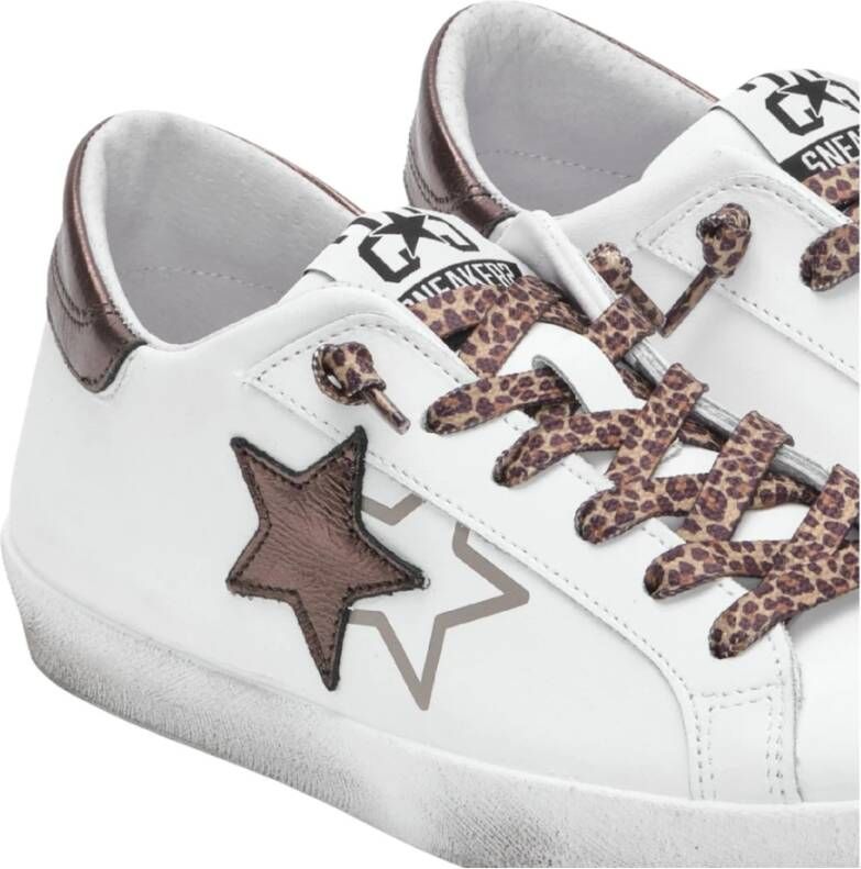 2Star Handgemaakte Italiaanse Leren Sneakers Wit Bruin