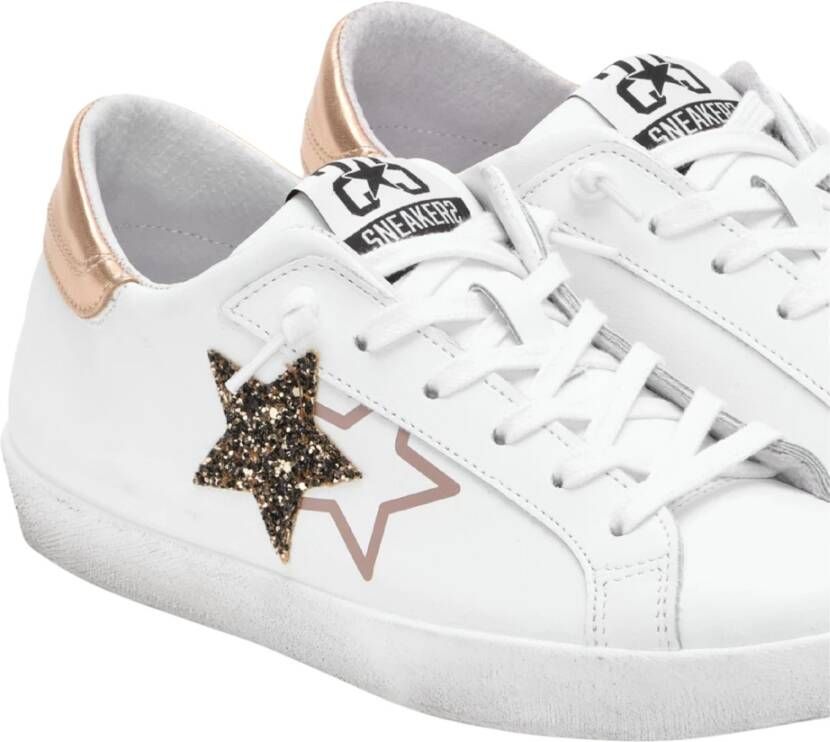 2Star Handgemaakte Italiaanse Leren Sneakers Wit Koper