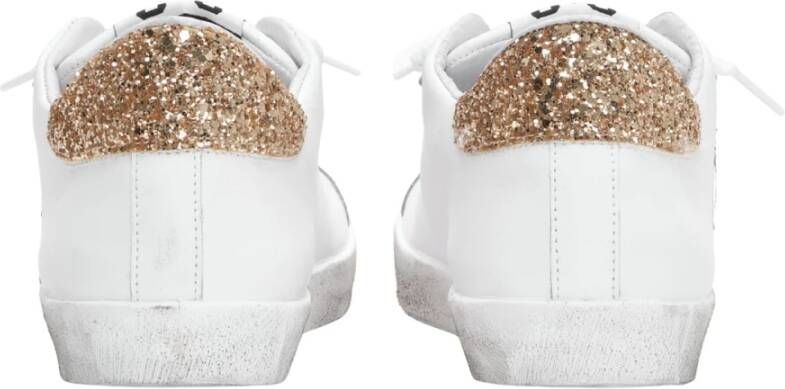 2Star Handgemaakte Italiaanse leren sneakers wit zilver goud
