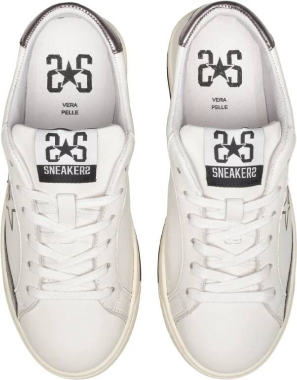 2Star Handgemaakte Italiaanse Leren Sneakers Zilver Wit