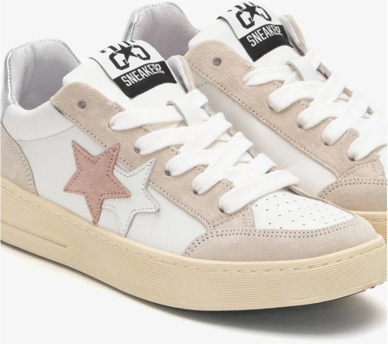 2Star Handgemaakte Italiaanse Sneakers Wit Roze