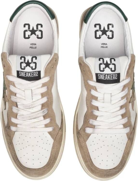 2Star Handgemaakte Italiaanse Sneakers Wit Taupe Groen Mannen