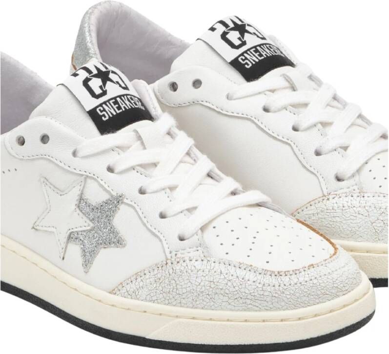 2Star Handgemaakte Italiaanse Sneakers Wit Zilver