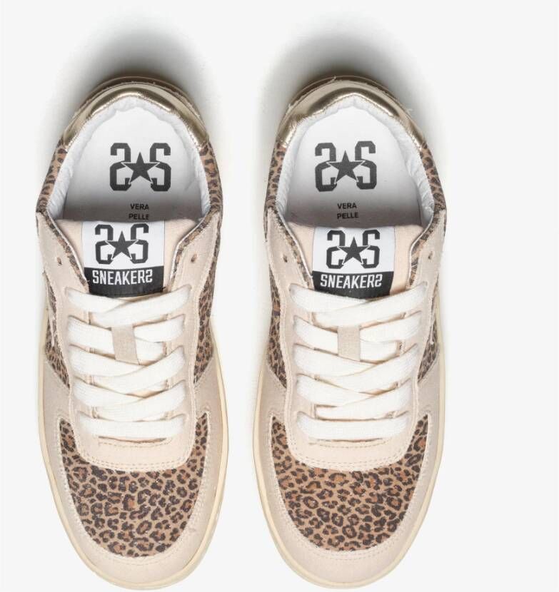 2Star Luipaardprint Canvas Sneaker Beige met Gouden Details