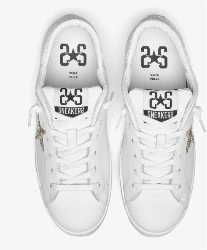 2Star Witte Leren Glitter Sneakers