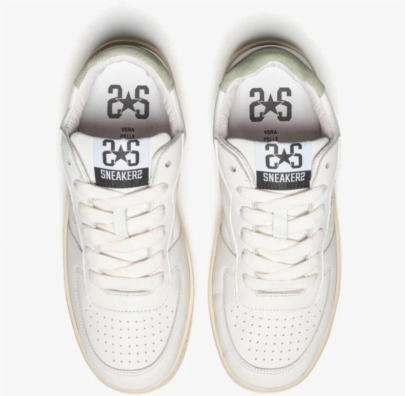 2Star Witte Leren Padel Sneaker met Groen Detail