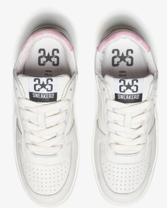 2Star Witte Leren Padel Sneaker met Roze Suède Detail