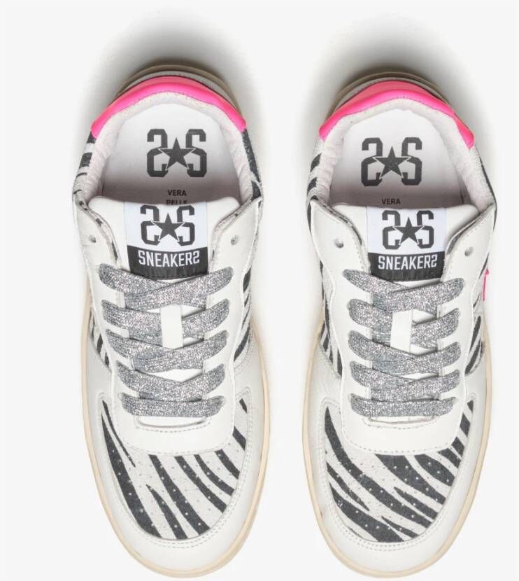 2Star Witte leren Padel Sneaker met Zebra Details