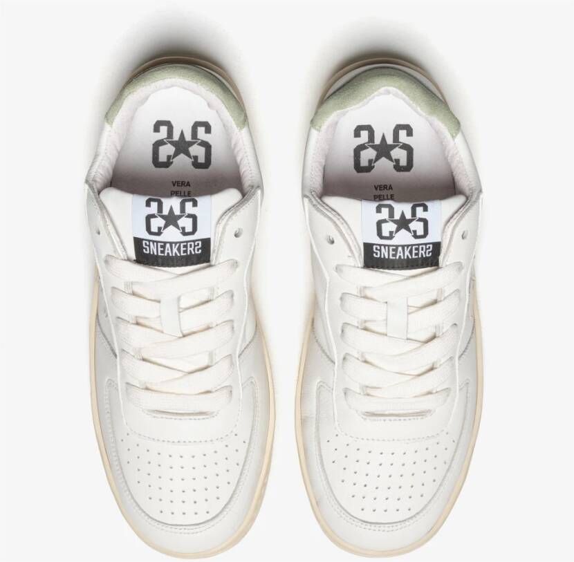 2Star Witte Leren Padel Sneakers met Lichtgroene Details