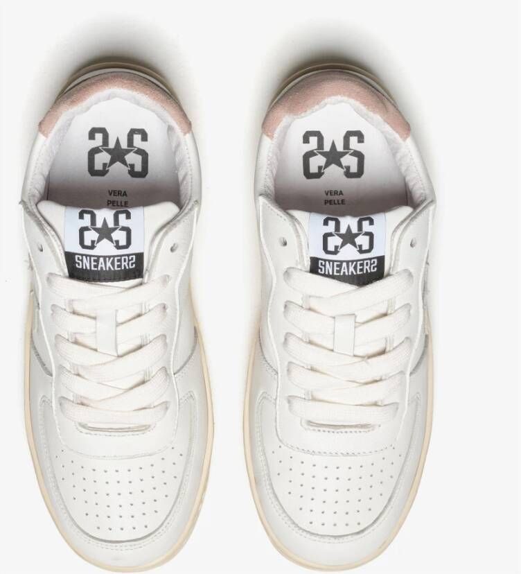 2Star Witte Leren Padel Sneakers met Taupe Suède Details