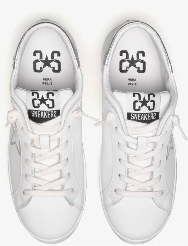 2Star Witte Leren Prime Star Sneaker met Zilveren Gelamineerde Details