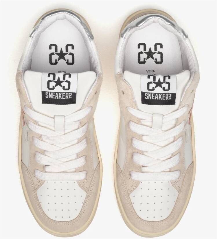 2Star Witte leren sneaker met beige en roze details
