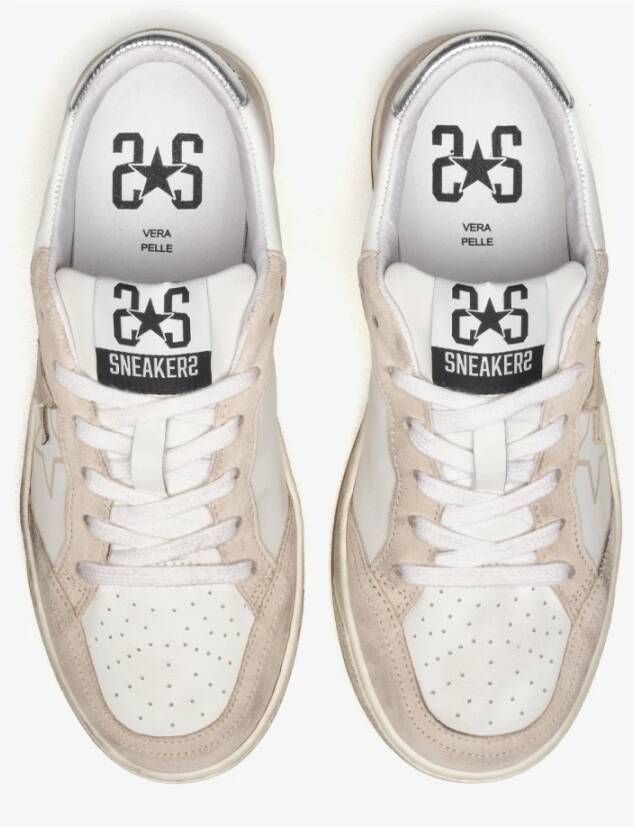 2Star Witte leren sneaker met beige suède details
