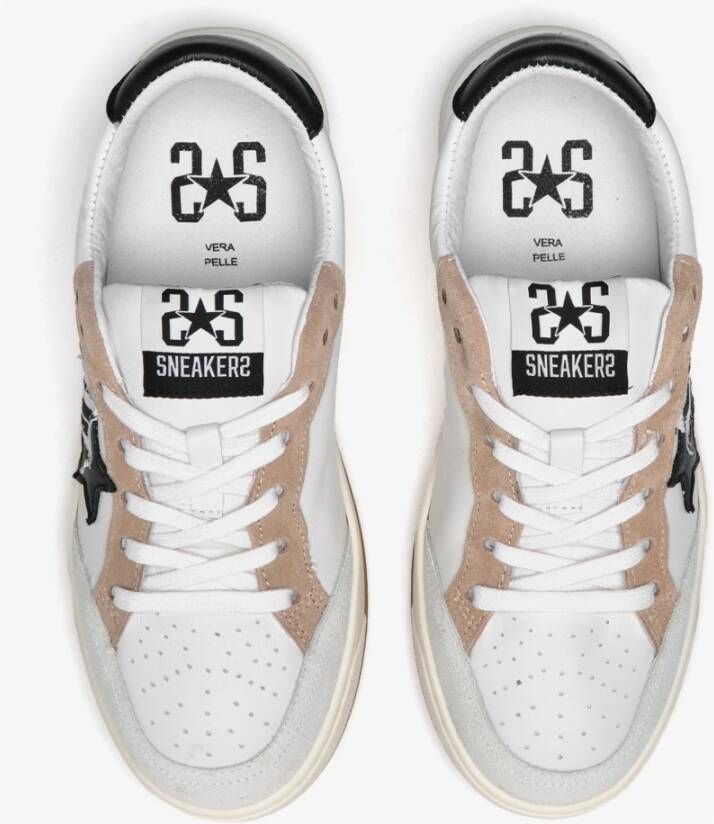 2Star Witte leren sneaker met beige zwart en zebradetails