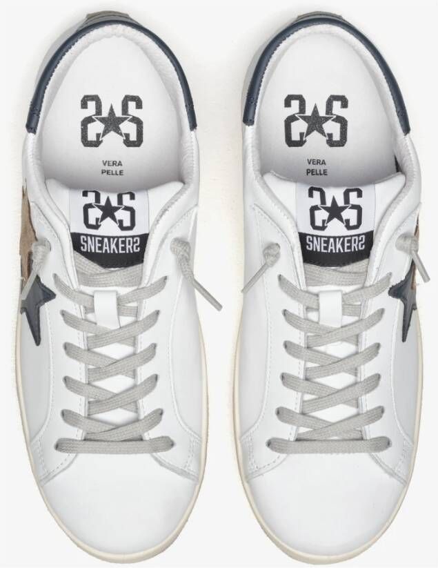 2Star Witte Leren Sneaker met Blauwe en Taupe Details