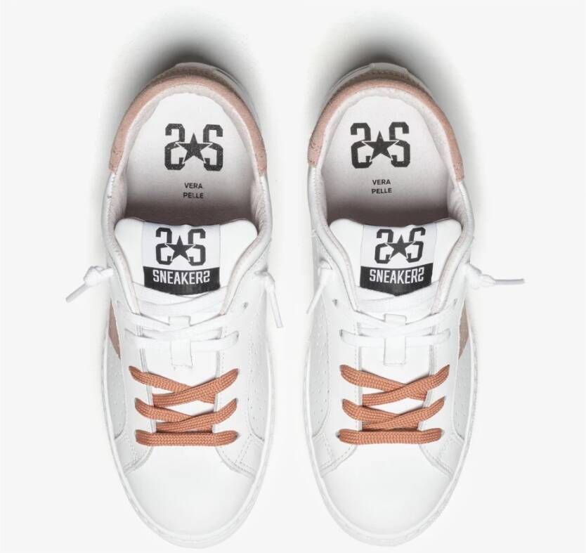 2Star Witte Leren Sneaker met Bruine Details