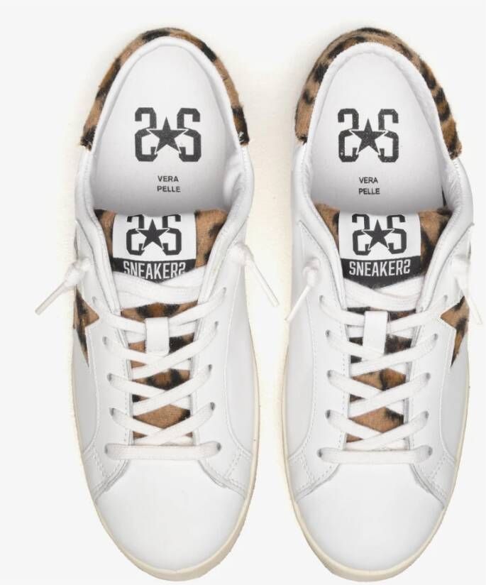 2Star Witte leren sneaker met bruine luipaardprint details
