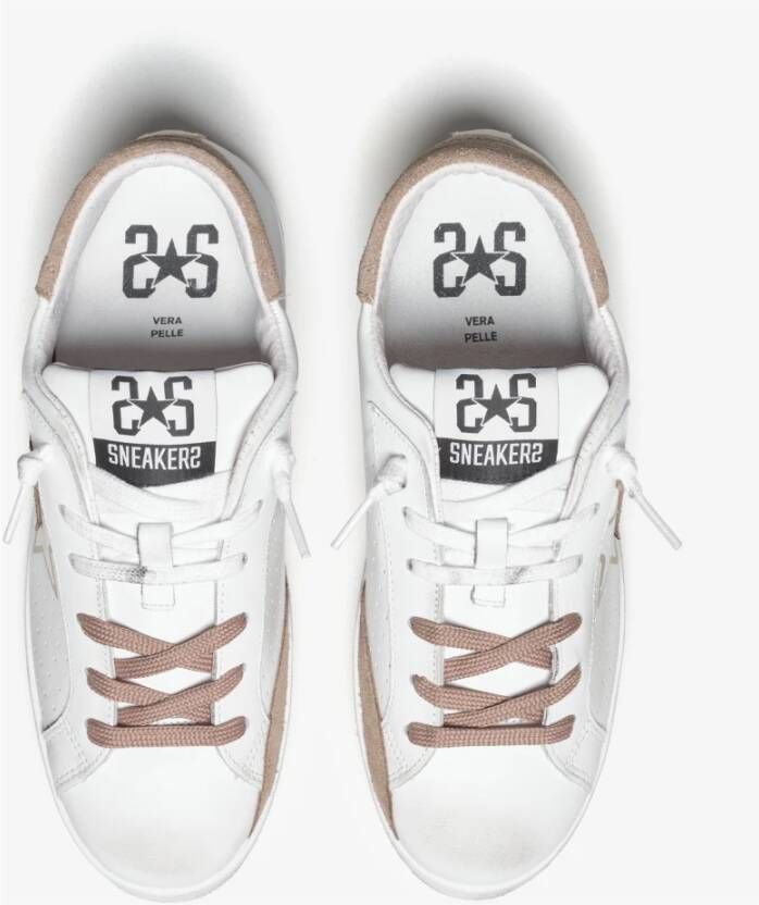 2Star Witte leren sneaker met bruine suède details