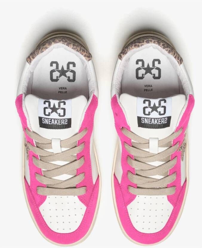 2Star Witte leren sneaker met fuchsia luipaard en ijs details