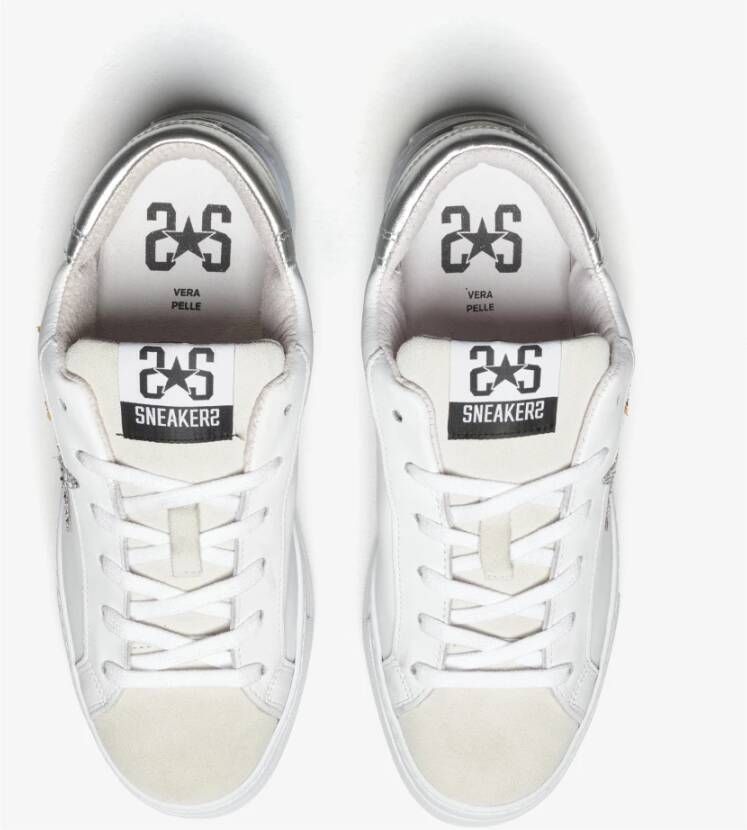 2Star Witte leren sneaker met glitterdetails