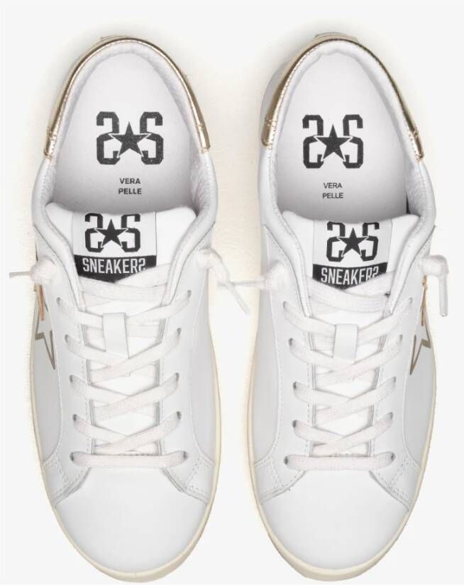 2Star Witte Leren Sneaker met Gouden Gelamineerde Details