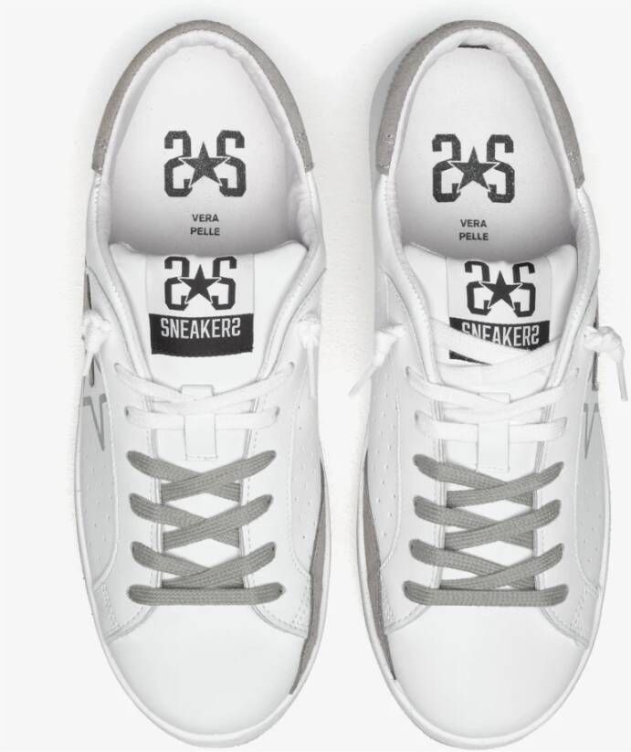 2Star Witte leren sneaker met grijze suède details