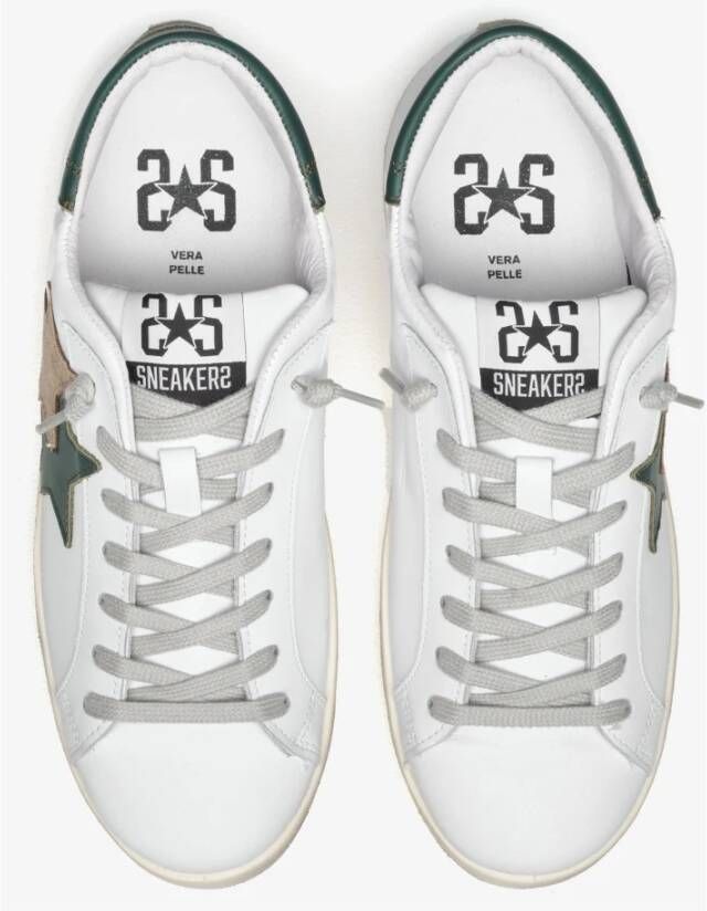2Star Witte leren sneaker met groene en taupe leren details