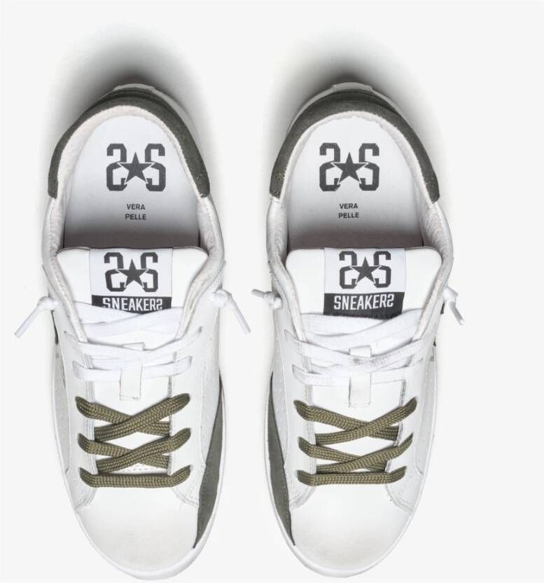 2Star Witte leren sneaker met groene suède details