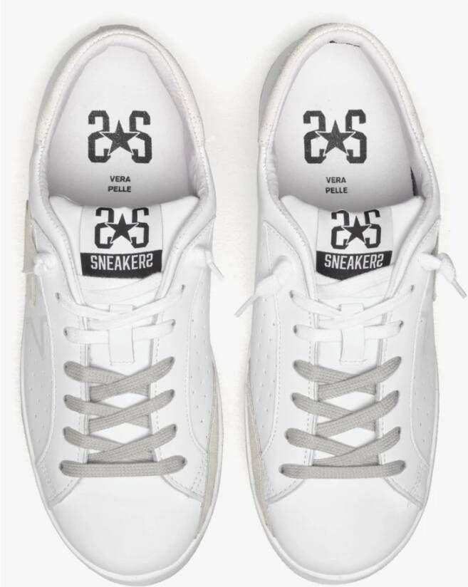 2Star Witte leren sneaker met ijs suède details