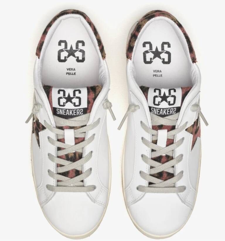 2Star Witte leren sneaker met roze luipaardprint details