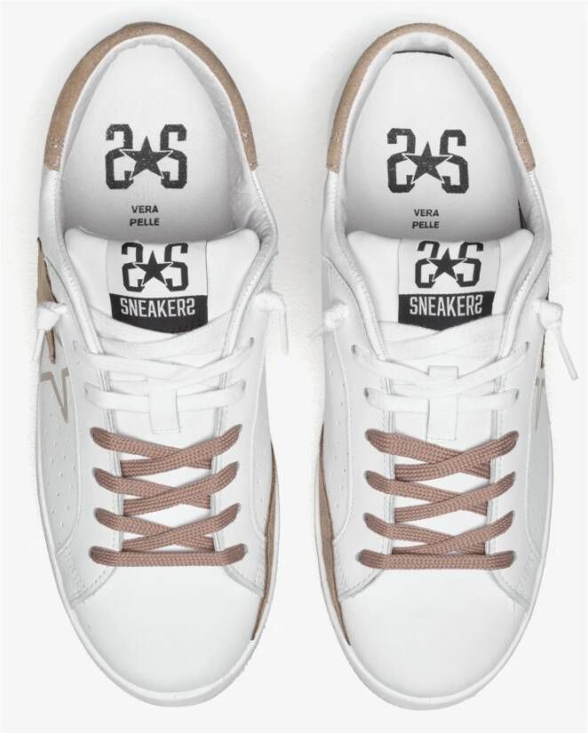 2Star Witte Leren Sneaker met Taupe Suède Details