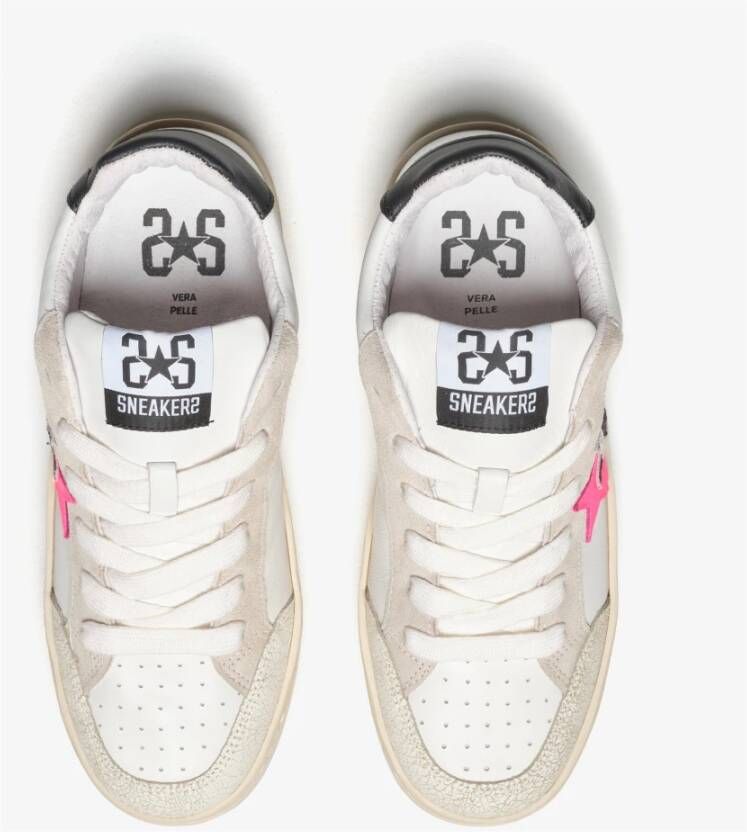 2Star Witte leren sneaker met zebra- en fuchsiadetails