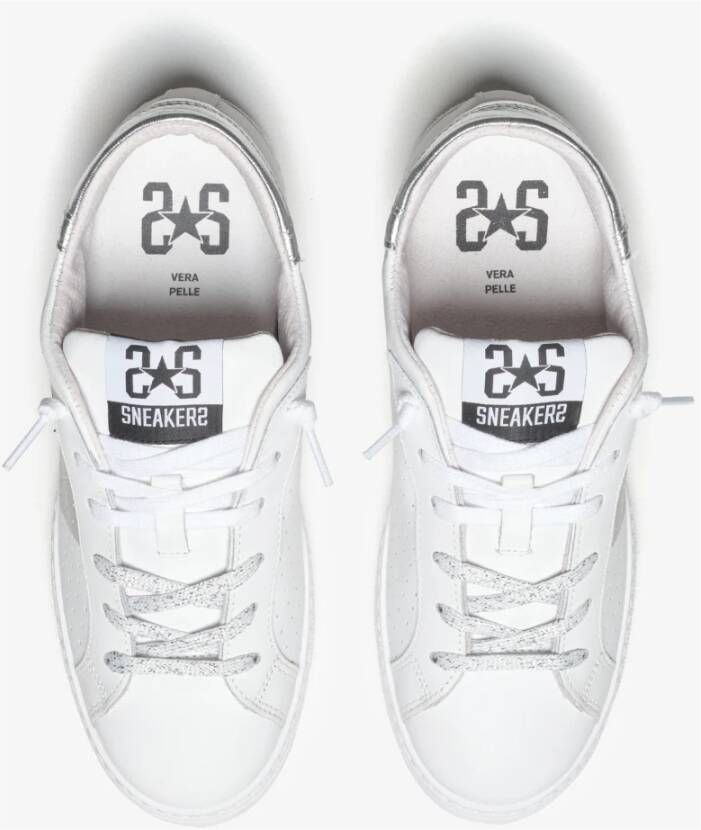 2Star Witte leren sneaker met zilveren details
